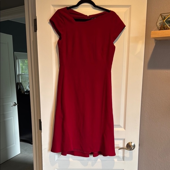 Maggy London Dresses & Skirts - Maggy London Red Sheath Dress Asymmetrical Neckline